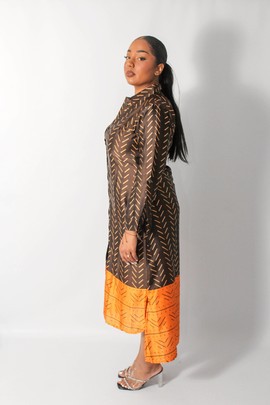 Brown &amp; Orange Hilana Shirt Dress