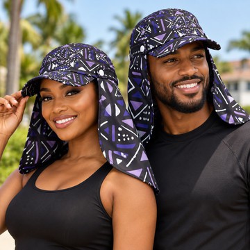 African Tribal Mudcloth Print Sun Hat With Neck Flap | Mudcloth Summer Style | Bynelo