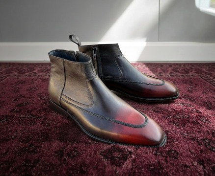 Handmade Two-Tone Leather Side Zipper Boots
