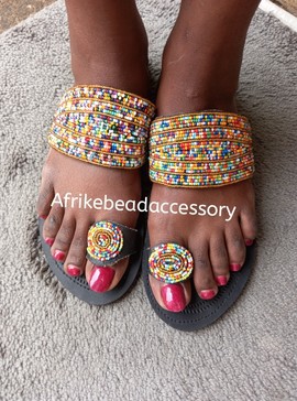 Masai sandals, Female sandals, African sandals, Beaded sandals, Leather sandals,