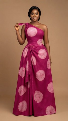 Robe longue tie-dye magenta et rose à une épaule