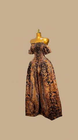 Robe longue froncée en imprimé africain
