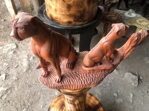 2 Handmade wooden cheetah home decor curving