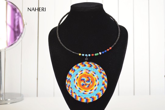 African maasai beaded pendant necklace |  Tribal adjustable neck jewelry