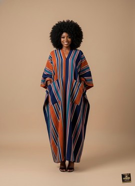 Stipe handwoven maxi kaftan dress