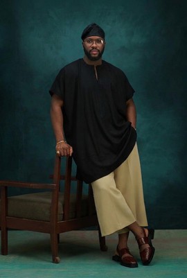 Men's Black &amp; Cream Agbada