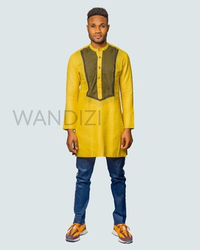 Half Collar Yellow Dress Shirt, African Men Shirt, African Clothing