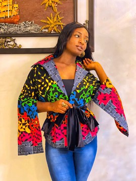 Zizi Cape Blazer in Vibrant African Prints and Velvet