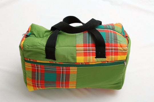 Diaper bag Madras Green Orange Handmade