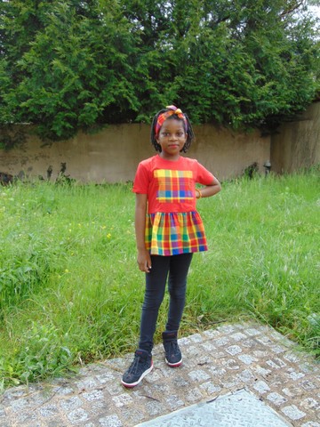 Tee-shirt customisé TUNIQUE-ROBE Fait Main Madras avec Bandeau assorti