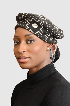 Women's Black Bogolan Beret