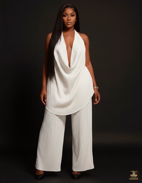 Cowl-Neck Halter Top &amp; Trousers Set