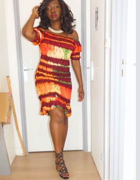 flared dress in printed bazin