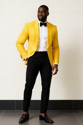 Yellow suit black pant