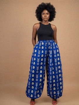 Cowrie Shell Print Royal Blue Harem Trousers