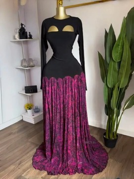 Women's Black &amp; Fuchsia Cutout Mesh Maxi Gown