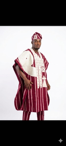 Aso oke Agbada with kaftan and trouser with classic embroidery