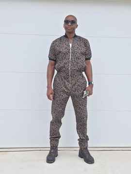 Men Leopard Print Jumpsuit, Cheetah Utility Flight Suit, Bold Animal Print Men Romper