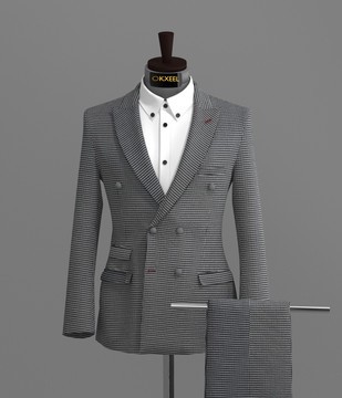 BLACK-WHITE TWEED DOUBLE BREASTED SUIT