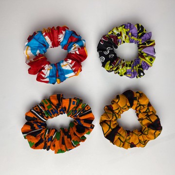 Petits chouchous imprimés africains Ankara imprimés mixtes - Lot de 4