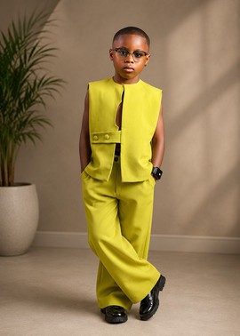 Boys' Chartreuse Sleeveless Vest &amp; Wide-Leg Trousers Set