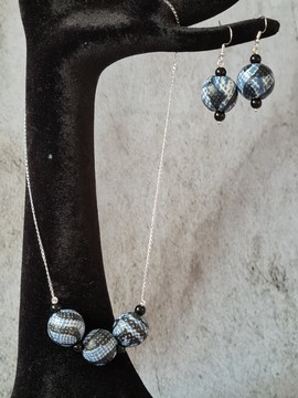 OBA 3 NDOP earrings in WAX fabric-loincloth pearls and 925 silver
