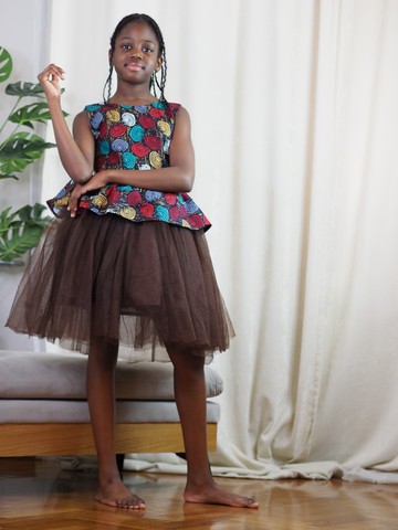 Inaya dress in African fabric with tulle