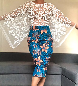 Ensemble jupe wax et blouse dentelle