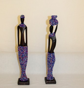 2pc Couple Beaded Wooden Figurines, African Decor, Wooden Figurines. Home Decor