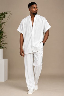 Men’s White Linen Short Sleeve  Shirt &amp; Trousers
