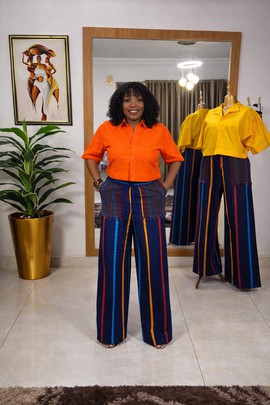Ensemble de pantalon palazzo Ankara multicolore de luxe pour femme – Tenue élégante de mode africaine