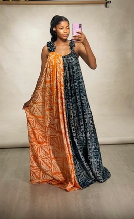 Boho Ankara Maxi Dress for Women – Two-Tone African Print Loose Summer Dress