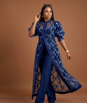Elegant Navy Sequin Duster Outfit Set