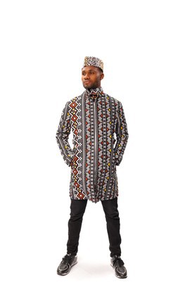 Bogolan African Print Ankara Long Coat with Front zipper, Ankara Long Coat, Bologan Wax Long Coat