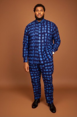 Costume bleu élégant à imprimé graphique pour homme, idéal pour un style décontracté tendance