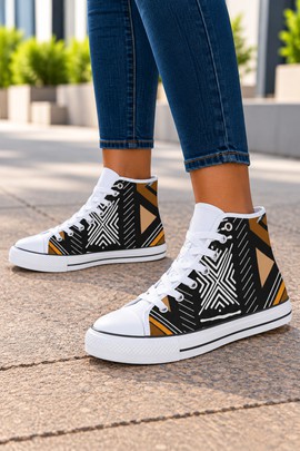 Mudcloth Geometric Women's Classic High Top Canvas Shoes | African Print High Top Sneakers
