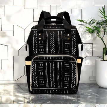 Symbolic African Print Backpack | Black Style | Diaper Bag