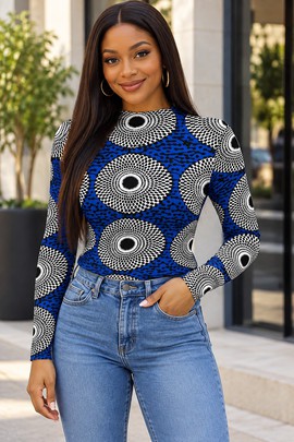 Sunburst Ankara Women's Mesh Long Sleeve T-Shirt | Ankara Fashion | Bynelo