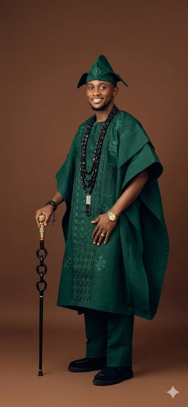 Ensemble agbada traditionnel vert profond royal