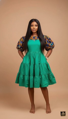 Ajoke Robe à volants à manches bouffantes en Ankara