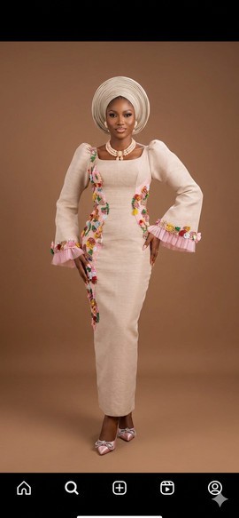 Women's Embroidered Aso Oke Traditional Gown