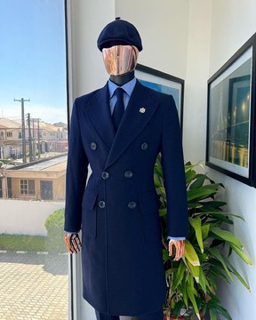 A bleu marine - Veste Jorgecarli Vogue - Trench croisé « sicilien » à revers en pointe