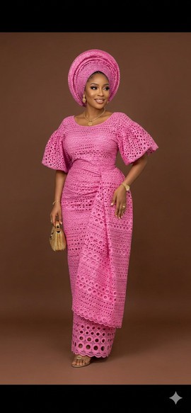 Vibrant Pink Eyelet Lace Gown