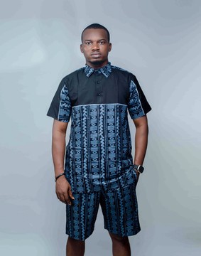 Olawale 2-piece set ( Blue ) | Ankara up and Down For Men| Ankara Short selves and short trouserrr