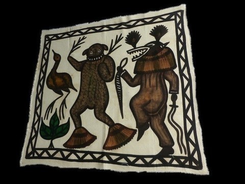 tableau batik scène du village 06