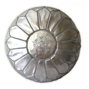 Pouf en vrai cuir naturel Gris pour salon