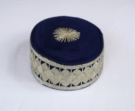 Velvet Stoned Crown Wedding Hat, Traditional Beaded Cap, African Mens Hat, African Wedding Hat