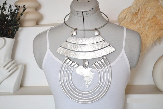 African map aluminum necklace hammered jewelry