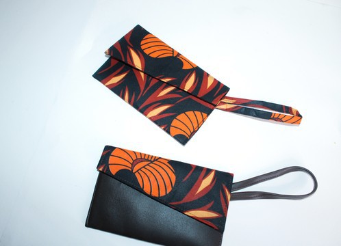 Wallet Purse , Evening Bag | Brown Vegan Leather &amp; Ankara Print Fabric | Handmade Clutch Bag