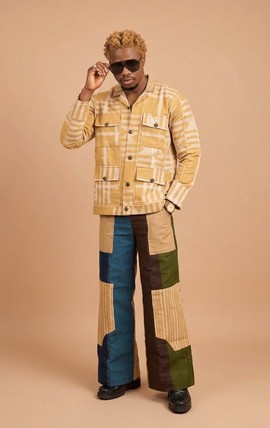 Two-Piece Set – Patterned Jacket &amp; Multicolor Wide-Leg Pants | Stylish Afrocentric Streetwear Outfit